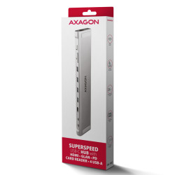 AXAGON HMC-10HLS, USB 5Gbps húb, 4x USB-A, HDMI 4k/60Hz, RJ-45 GLAN, SD/mSD, PD 100W, kábel 25cm