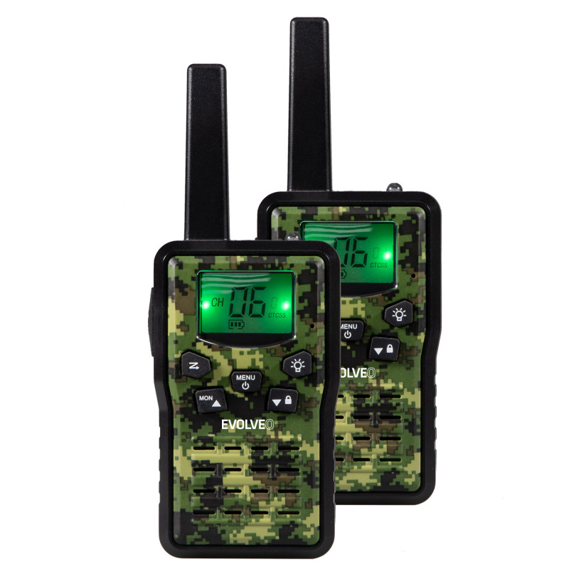 EVOLVEO FreeTalk 2W, PMR vysielačka s výkonom 0,5 a 2W, poľovnícka kamufláž