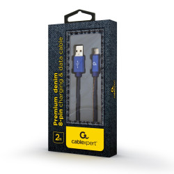 Gembird oplietaný denim USB-A/Lightning kábel 2m