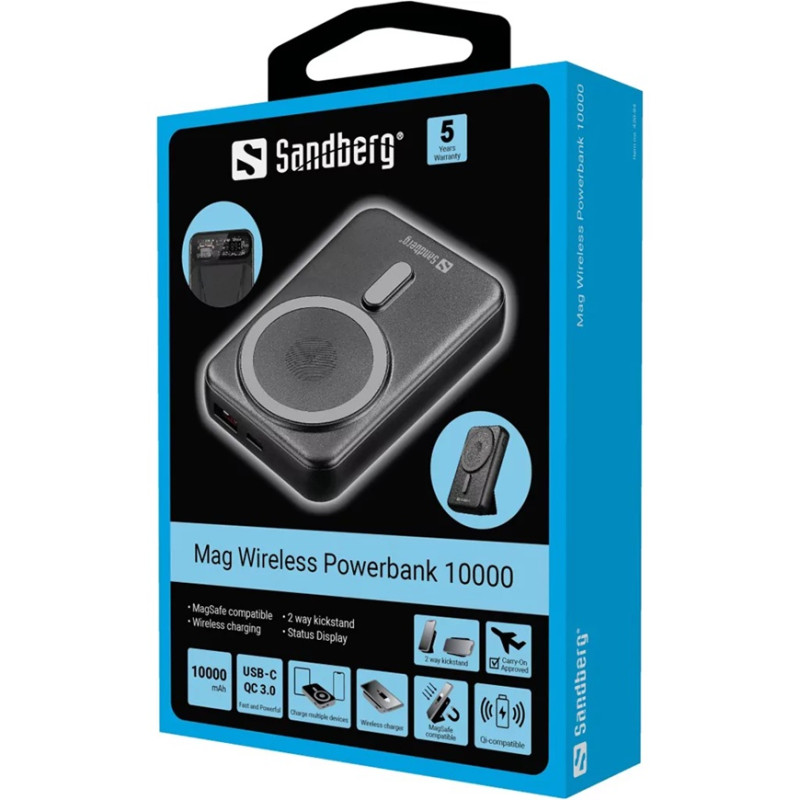 NONAME - Sandberg Mag Wireless Powerbank 10000 mAh ALU, čierna
