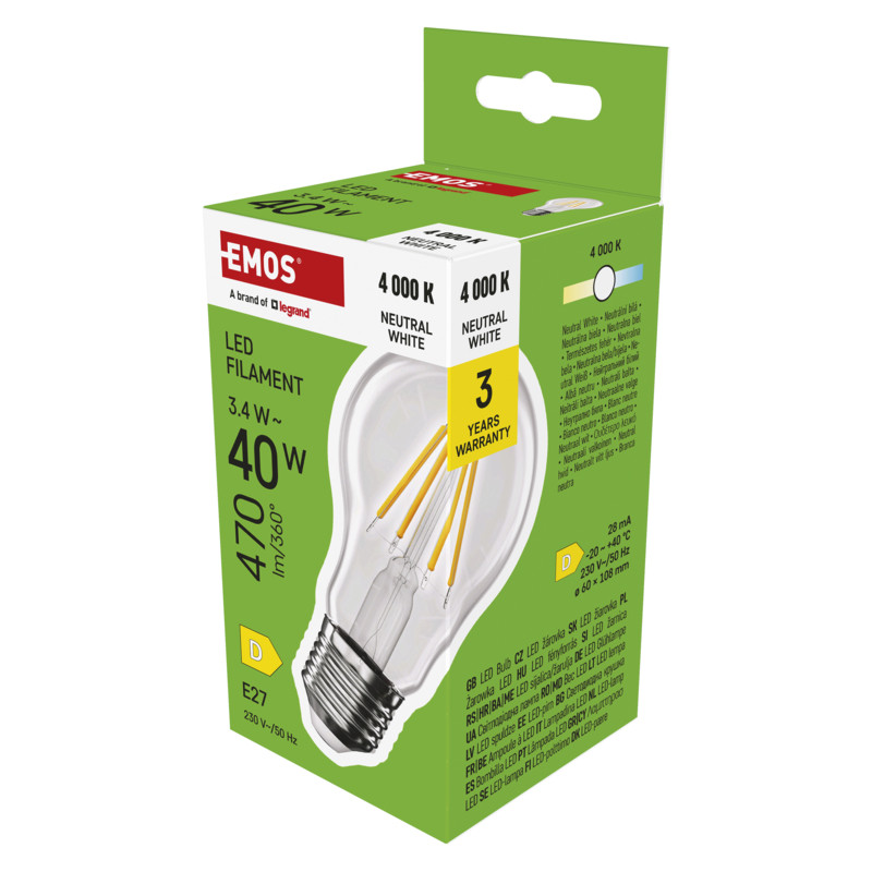 EMOS LED FLM A60 3,4 W (40 W) 470lm E27 NW