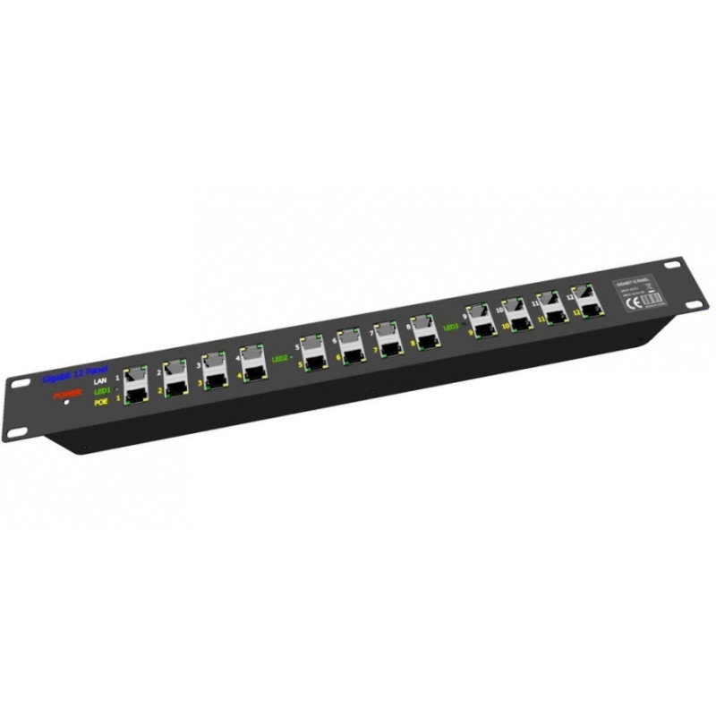 OEM - POE Gigabitový Patch panel Cat5 19'' 12port 1U