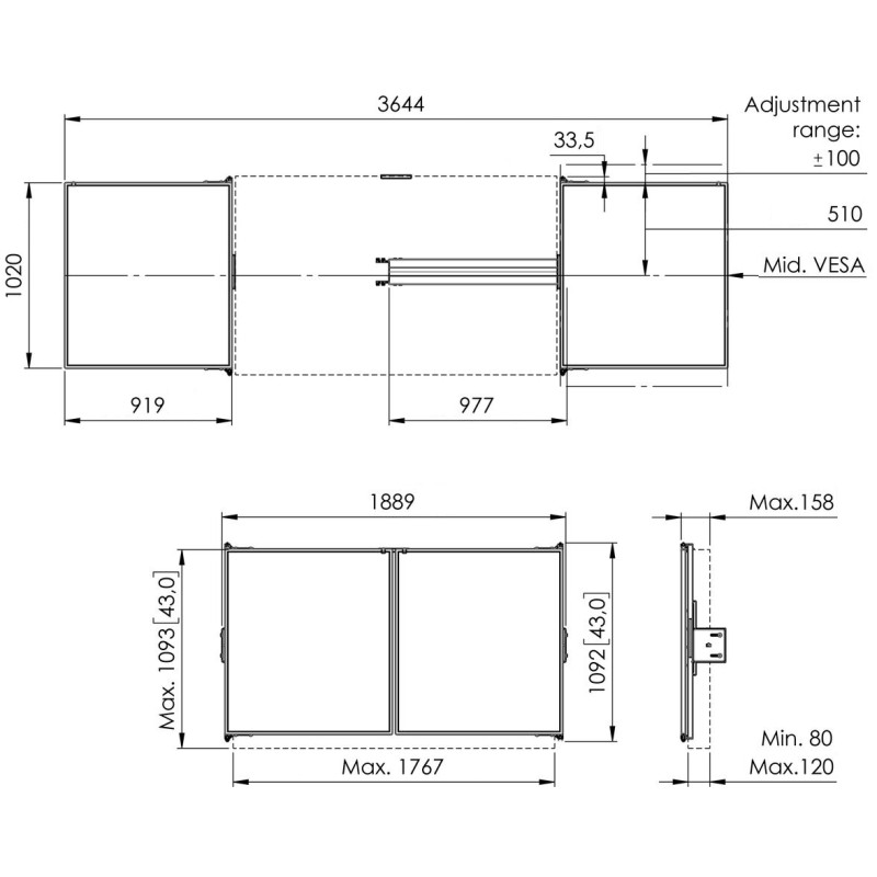 VOGELS - Vogel's RISE WBS75 keramické tabule so závesmi pre 75'' obrazovky na stojanoch RISE 200x/420x