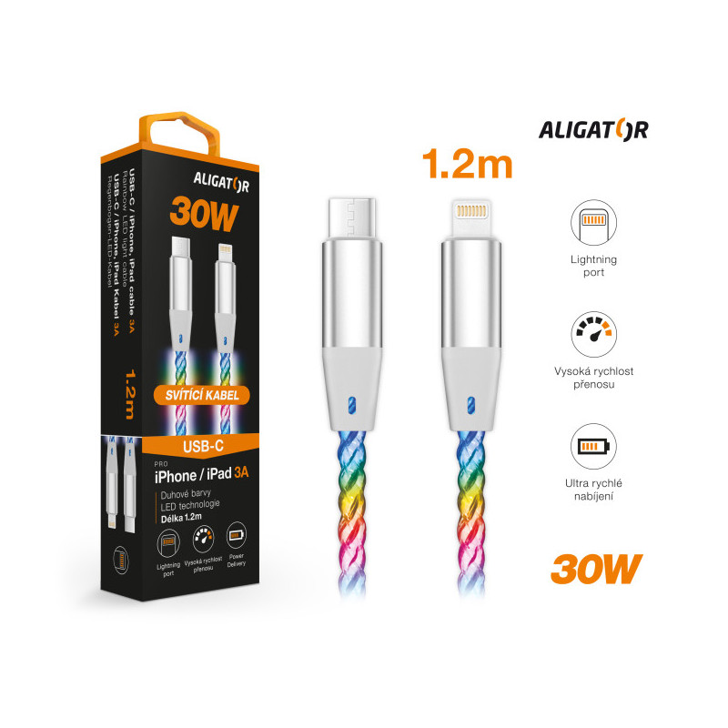 ALIGATOR Dátový kábel LIGHT 3A, 30W USB-C/Lightning 0,5m