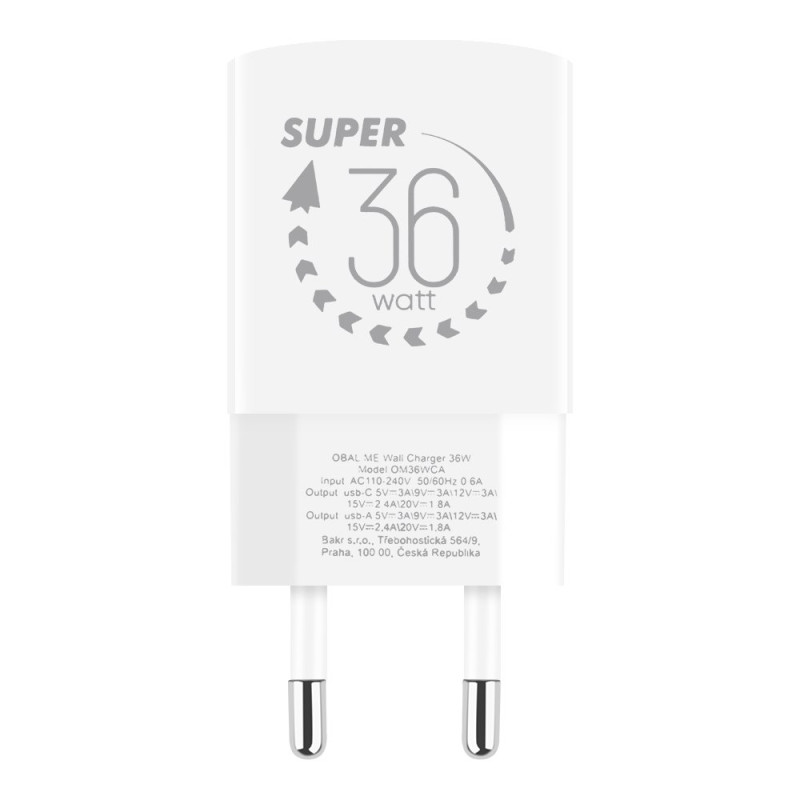 OBAL:ME GaN Cestovná Nabíjačka USB-A + USB-C 36W White