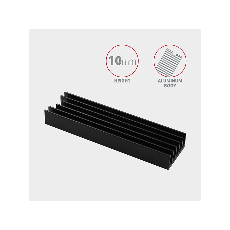 AXAGON CLR-M2L10, hliníkový pasívny chladič pre M.2 2280 SSD, výška 10 mm
