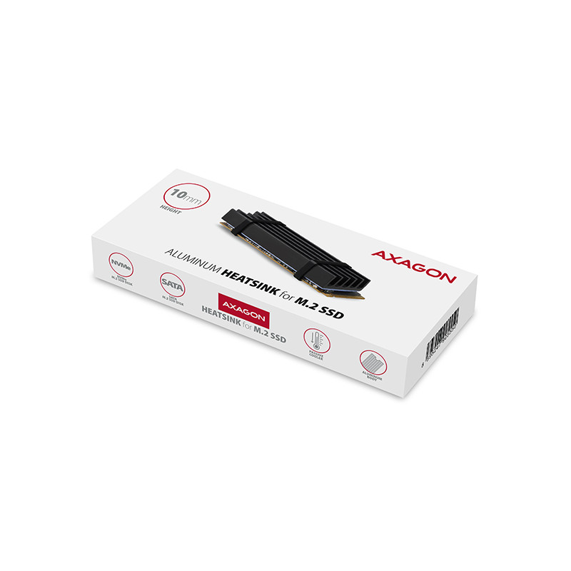 AXAGON CLR-M2L10, hliníkový pasívny chladič pre M.2 2280 SSD, výška 10 mm