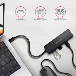 AXAGON HUE-C2C, 4× USB 5Gbps TRAVEL húb, 2× USB-A + 2× USB-C, USB-C napájanie, kábel USB-C 19cm