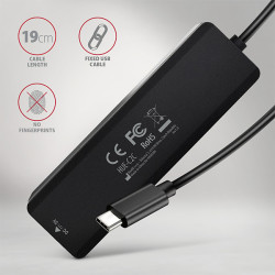 AXAGON HUE-C2C, 4× USB 5Gbps TRAVEL húb, 2× USB-A + 2× USB-C, USB-C napájanie, kábel USB-C 19cm