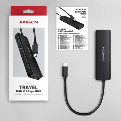 AXAGON HUE-C2C, 4× USB 5Gbps TRAVEL húb, 2× USB-A + 2× USB-C, USB-C napájanie, kábel USB-C 19cm