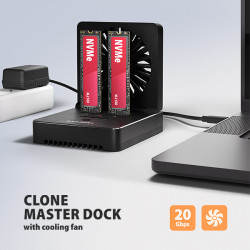 AXAGON ADSA-M2C22, USB-C 20Gbps dokovacia stanica pre 2× M.2 NVMe/SATA SSD s funkciou klonovania