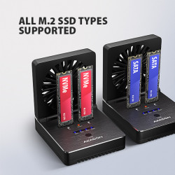 AXAGON ADSA-M2C22, USB-C 20Gbps dokovacia stanica pre 2× M.2 NVMe/SATA SSD s funkciou klonovania