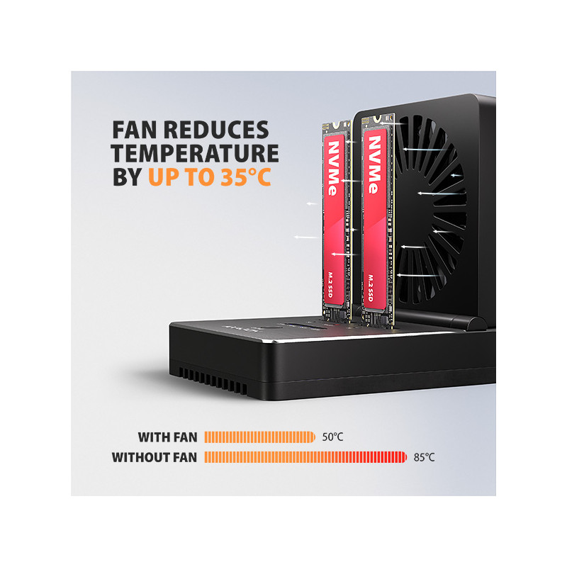 AXAGON ADSA-M2C22, USB-C 20Gbps dokovacia stanica pre 2× M.2 NVMe/SATA SSD s funkciou klonovania