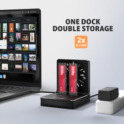 AXAGON ADSA-M2C22, USB-C 20Gbps dokovacia stanica pre 2× M.2 NVMe/SATA SSD s funkciou klonovania