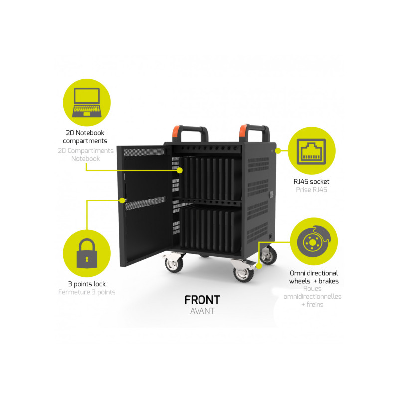NONAME - PORT CONNECT CHARGING CABINET 20 Notebooks + RACK 1xU 19'', černý