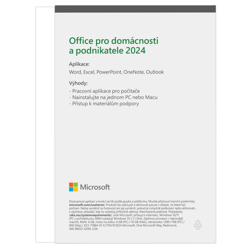 Špecifikácia balíka Microsoft Office 2024 pre domácnosti a firmy (CZ)