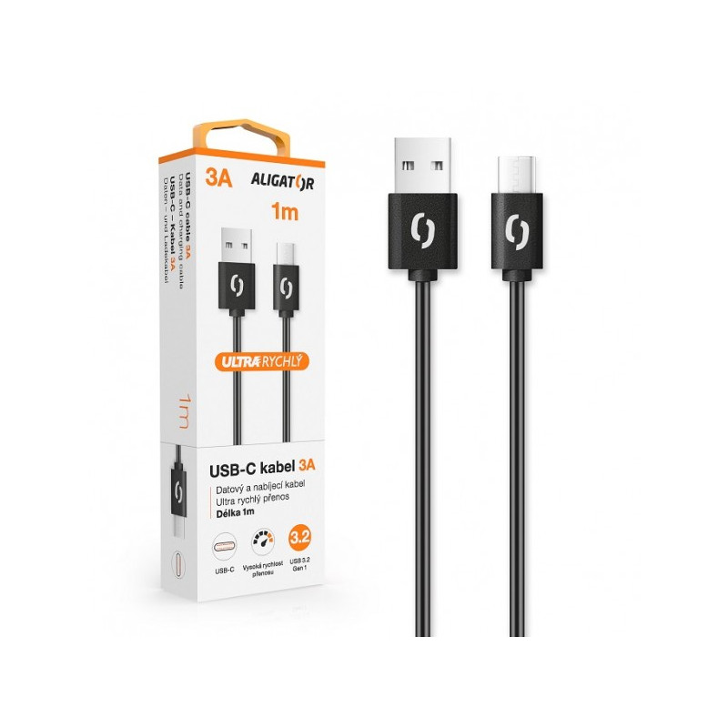 ALIGATOR Dátový kábel POWER 3A, USB-C 1m čierny
