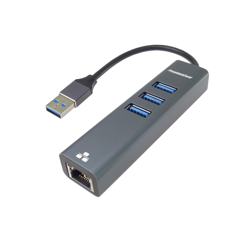 PremiumCord Adapter USB3.0 - RJ45 + 3x USB 3.0