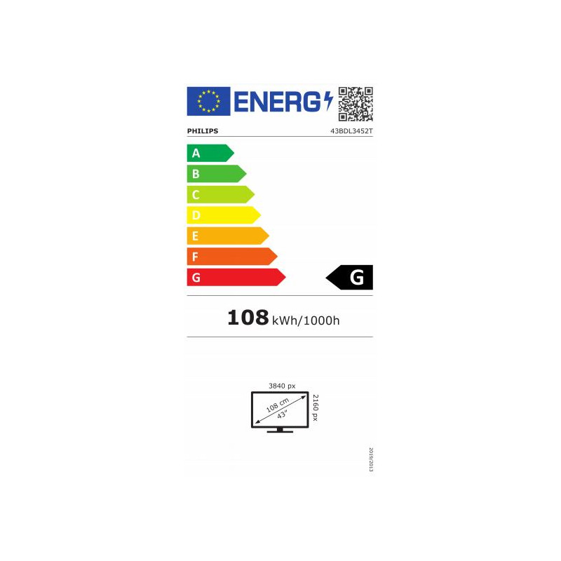 43'' D-LED Philips 43BDL3452T-UHD, IPS, 400c, IR, 18/7