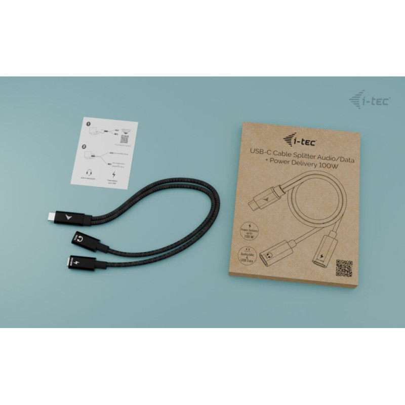 i-tec USB-C Cable Splitter Audio/Data, Power Delivery 100W