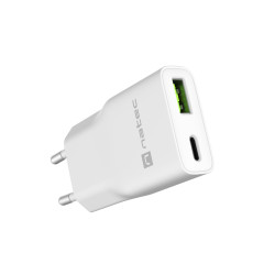 Univerzálna nabíjačka USB Natec RIBERA GaN SLIM, 20 W, 1X USB-A + 1X USB-C, Biela