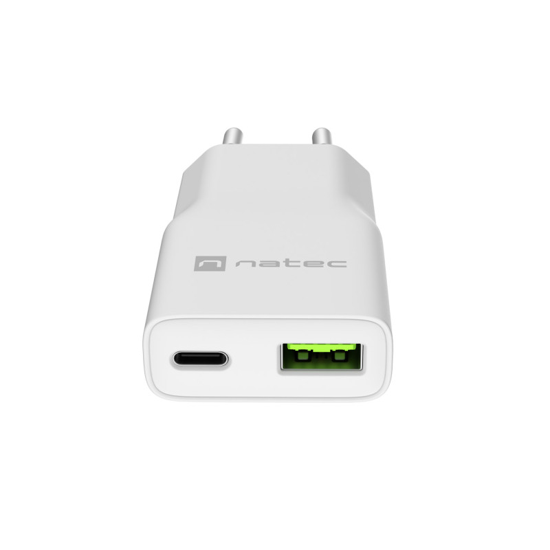Univerzálna nabíjačka USB Natec RIBERA GaN SLIM, 20 W, 1X USB-A + 1X USB-C, Biela