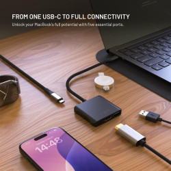 5-port hliníkový USB-C FIXED HUB, 140W, PD3.1