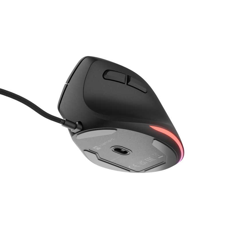 Vertikálna myš Natec CRAKE 2 PRO/Vertikálna/Optická/Pre pravákov/12 400 DPI/Drôtové USB-A/Čierna