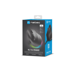 Vertikálna myš Natec CRAKE 2 PRO/Vertikálna/Optická/Pre pravákov/12 400 DPI/Drôtové USB-A/Čierna
