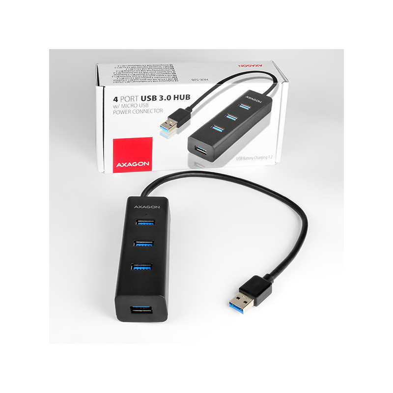 AXAGON HUE-S2B, 4x USB 3.0 CHARGING húb, micro USB napr. konektor, kábel USB-A 30cm