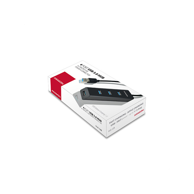 AXAGON HUE-S2B, 4x USB 3.0 CHARGING húb, micro USB napr. konektor, kábel USB-A 30cm