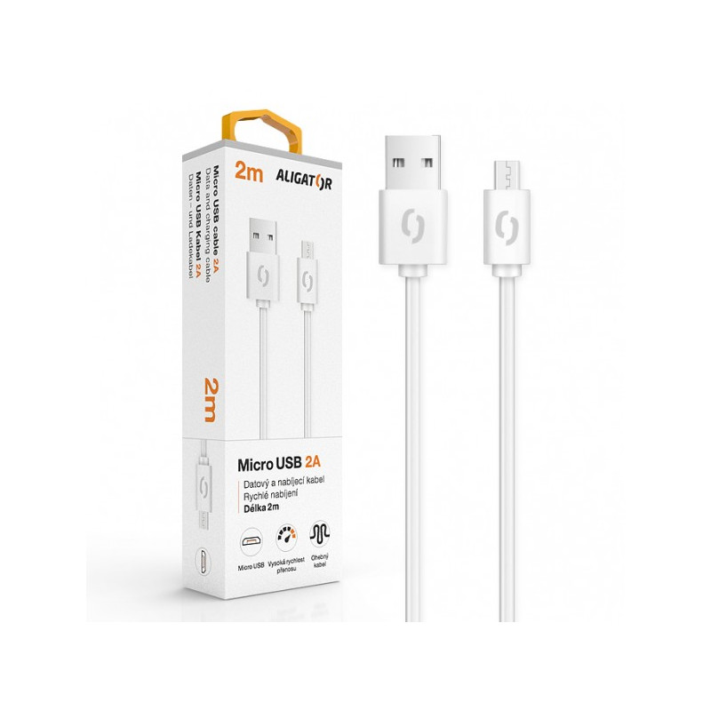 ALIGATOR Dátový kábel 2A micro USB 2m, biely