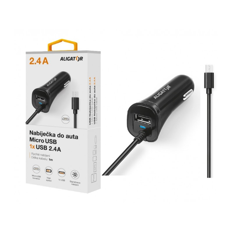 ALIGATOR - Aligátor nab. do auta 2xUSB výstupom 2,4A, čierna