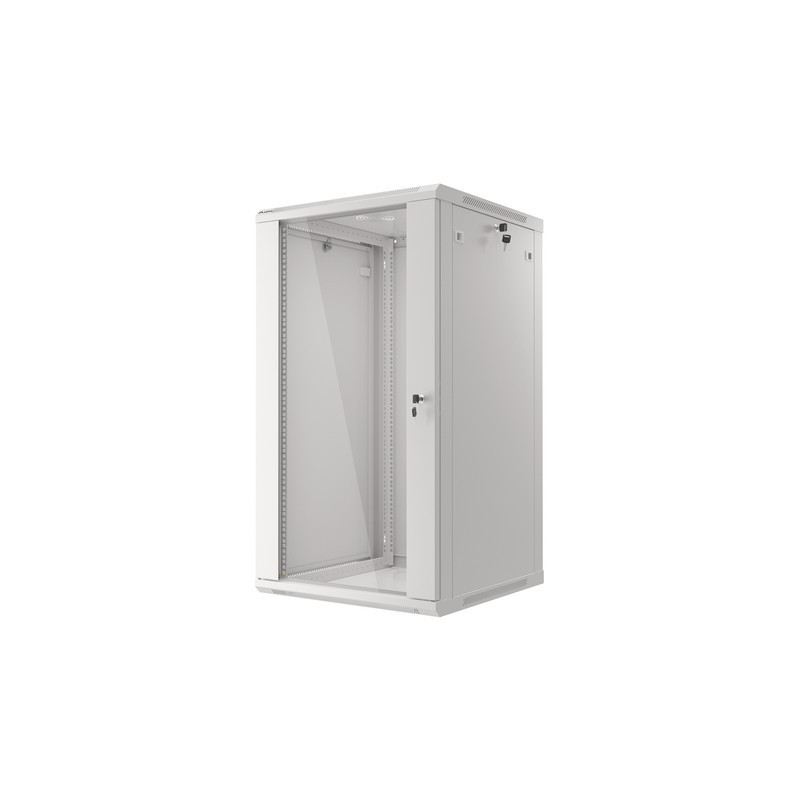 LANBERG 19'' RACKOVÁ SKRIŇA PRO MONTÁŽ NA STENU 22U/600X600 (FLAT PACK) S PROSKLENÝMI DVERAMI ŠEDÁ V2