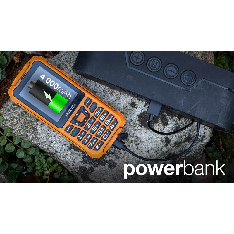 EVOLVEO StrongPhone Z6, IP68 odolný Dual SIM telefón, 2,8'' LCD, 4000mAh, Powerbanka,, oranžový