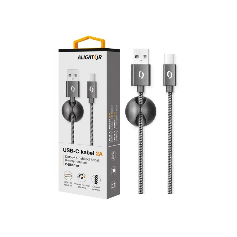 ALIGATOR PREMIUM Dátový kábel 2A, USB-C čierny