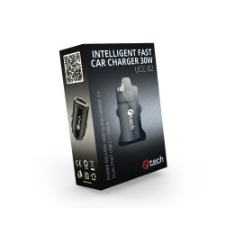 Nabíjačka USB do auta C-TECH UCC-02, 1x Type C + 1x Type A, 30W, Power delivery 3.0, Quick Charge