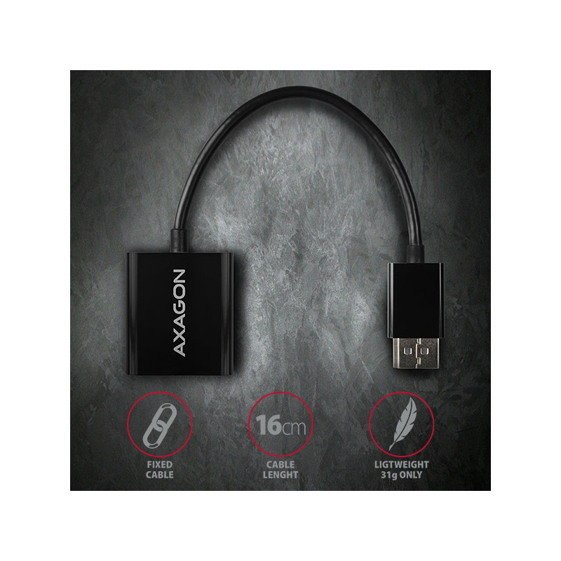 AXAGON RVD-VGN, DisplayPort - VGA redukcia / adaptér, FullHD, 1920*1200