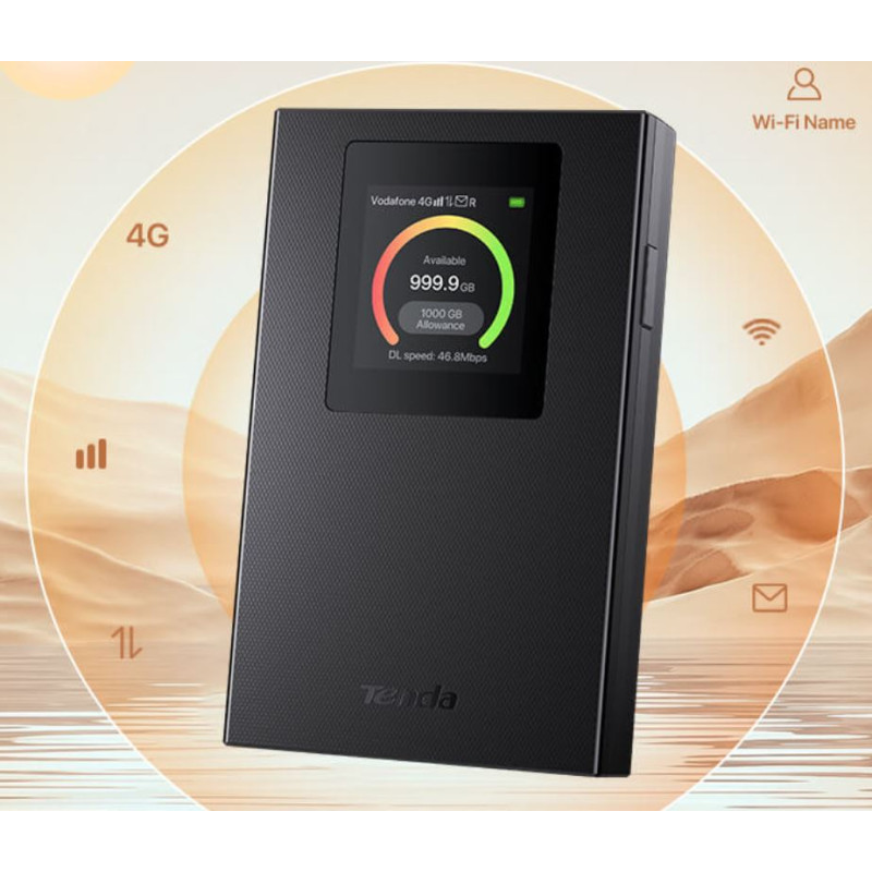 Tenda 4G185v4 4G LTE Mobile AX300 WiFi 6 batérie modem router, LCD, WPA3, USB-C