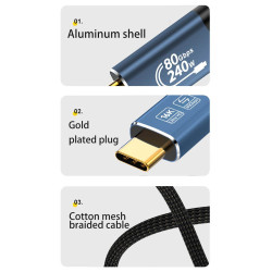 PremiumCord USB4™ Version2.0 80Gbps 16K@60Hz 240W Thunderbolt 3 a 4 kábel zahnutý 0,8m