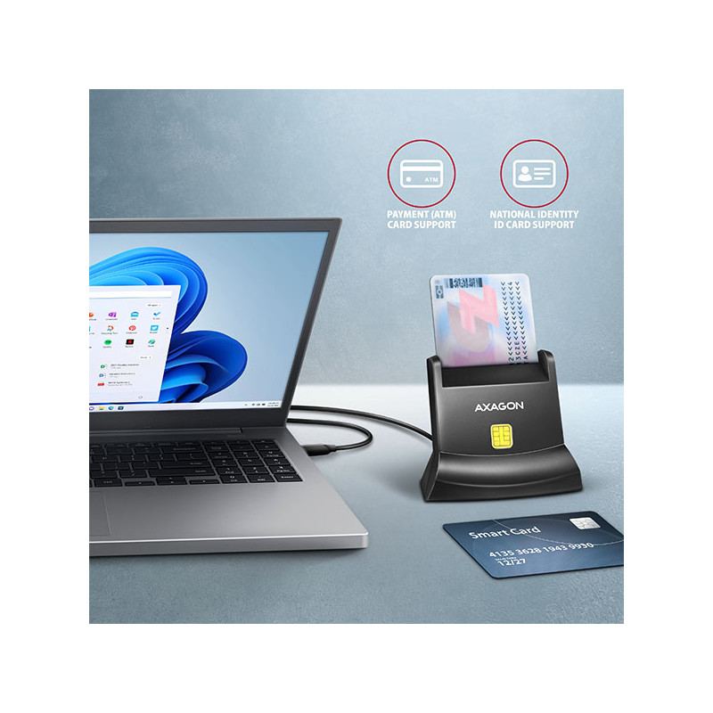AXAGON CRE-SM4NC, USB-C čítačka kontaktných kariet Smart Card (eObčanka), stojanková, kábel 1,2 m