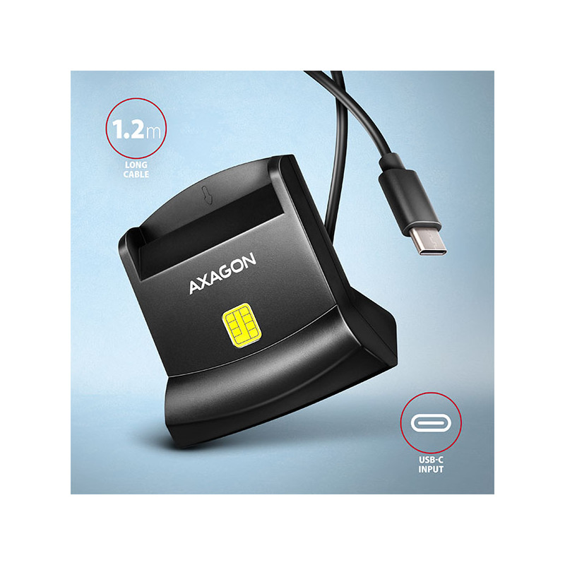 AXAGON CRE-SM4NC, USB-C čítačka kontaktných kariet Smart Card (eObčanka), stojanková, kábel 1,2 m