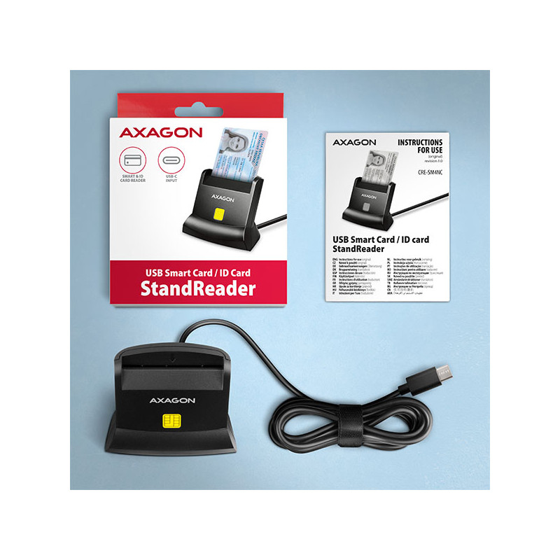 AXAGON CRE-SM4NC, USB-C čítačka kontaktných kariet Smart Card (eObčanka), stojanková, kábel 1,2 m