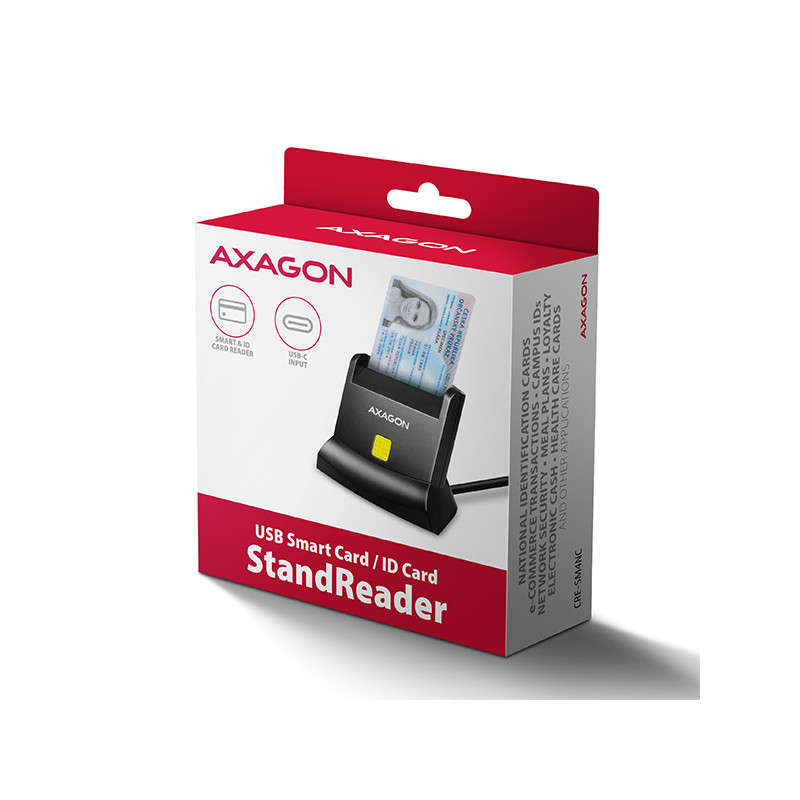 AXAGON CRE-SM4NC, USB-C čítačka kontaktných kariet Smart Card (eObčanka), stojanková, kábel 1,2 m