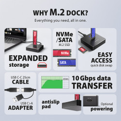 AXAGON ADSA-M2C11, USB-C 10Gbps dokovacia stanica pre 1× M.2 NVMe/SATA SSD
