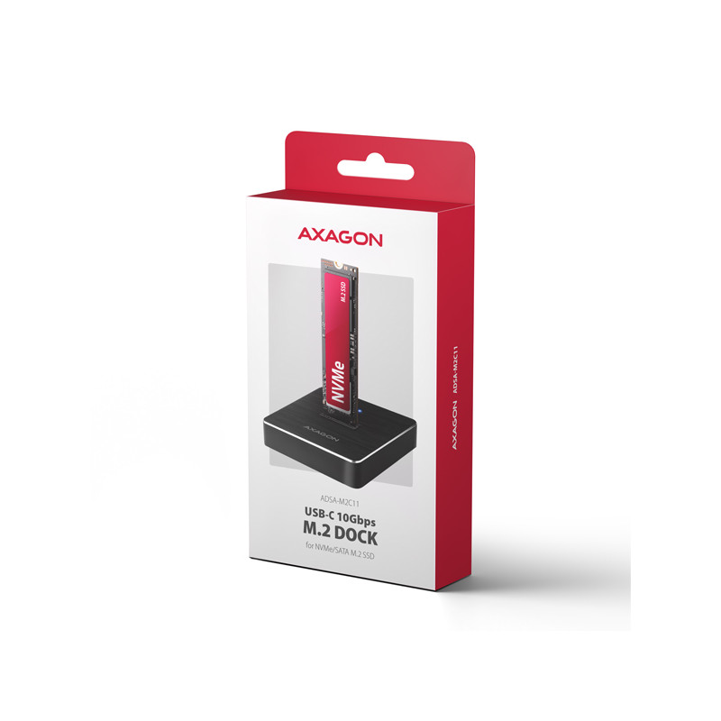 AXAGON ADSA-M2C11, USB-C 10Gbps dokovacia stanica pre 1× M.2 NVMe/SATA SSD