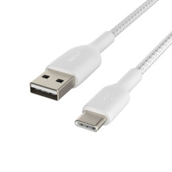 BELKIN kábel opletaný USB-C - USB-A, 2m, biely