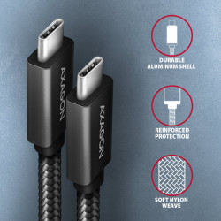 AXAGON BUCM32-CM10AB, SPEED+ kábel USB-C -- USB-C, 1m, USB 20Gbps, PD 100W 5A, 4K HD, ALU, oplet