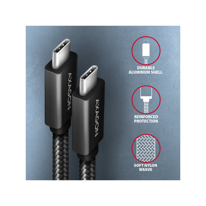 AXAGON BUCM32-CM10AB, SPEED+ kábel USB-C -- USB-C, 1m, USB 20Gbps, PD 100W 5A, 4K HD, ALU, oplet