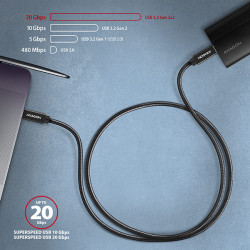 AXAGON BUCM32-CM10AB, SPEED+ kábel USB-C -- USB-C, 1m, USB 20Gbps, PD 100W 5A, 4K HD, ALU, oplet